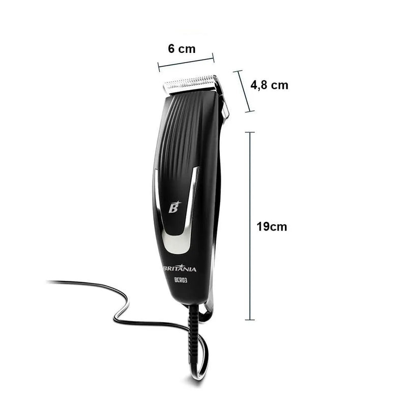 Máquina de Cortar Cabelo Britânia BCR03 18W com 9 acessórios - Preto 110V