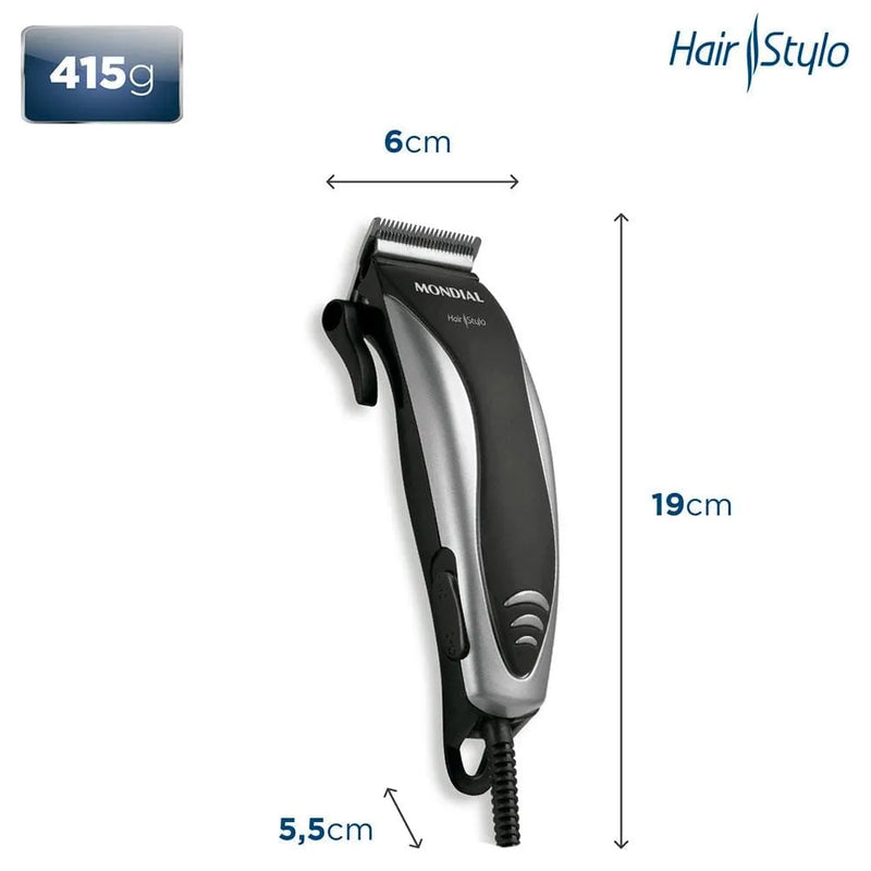 Máquina de Cortar Cabelo Mondial Hair Stylo CR-02 4 com Pentes - Prata/Preta 110V