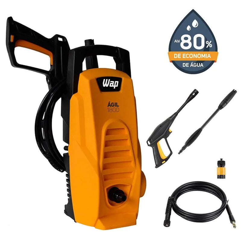 Lavadora de Alta Pressão Wap Ágil 1800 Compacta com Jato de Água Leque e Concentrado, 1300PSI e Sistema Stop Total - 1400W 110V