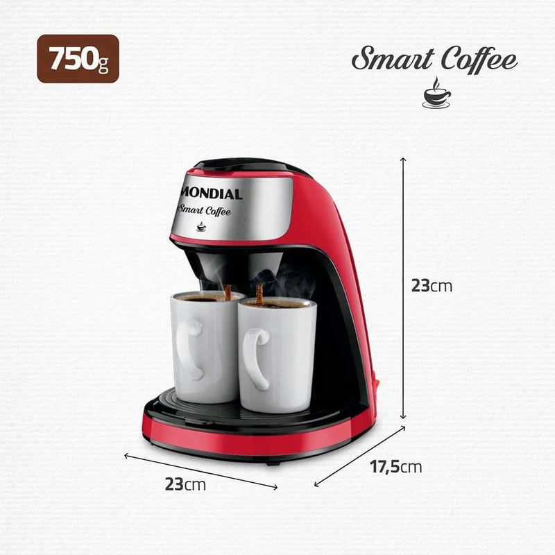Cafeteira Elétrica Mondial Smart Coffee C-42 com 2 Xícaras - Vermelha 220v