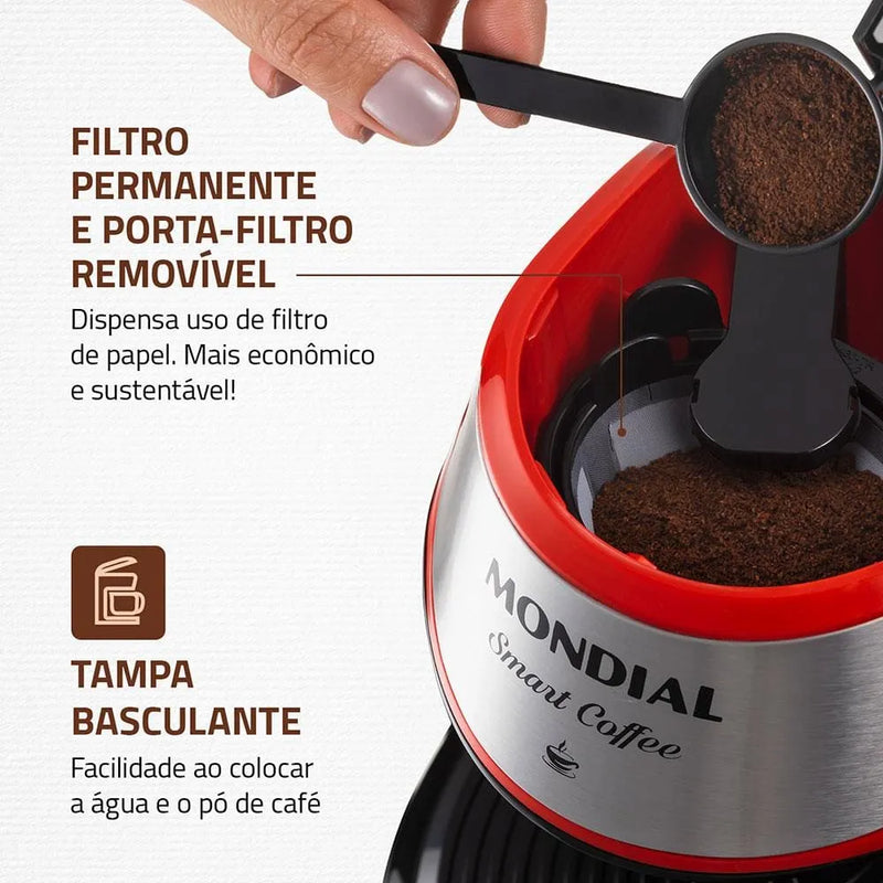 Cafeteira Elétrica Mondial Smart Coffee C-42 com 2 Xícaras - Vermelha 220v
