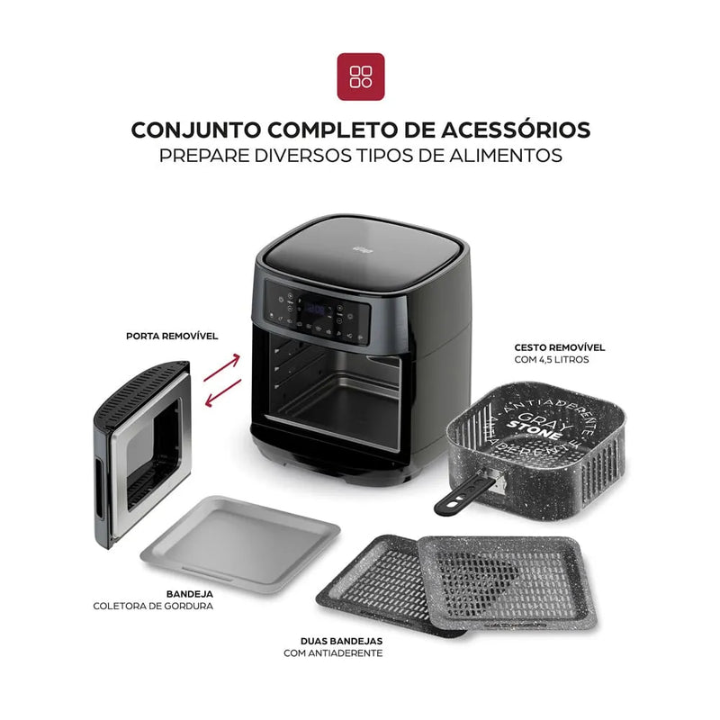 Fritadeira Elétrica Sem Óleo Air Fryer WAP Oven WAOD2 12L – Black Inox 110V