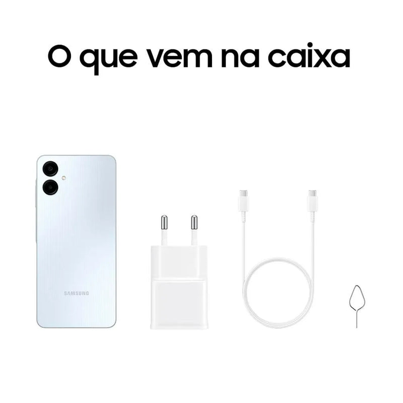 Smartphone Samsung Galaxy A06 Branco 4G 128GB 4GB RAM Tela 6,7" Processador Octa-Core, Câmera Traseira de 50MP e Selfie de 8MP