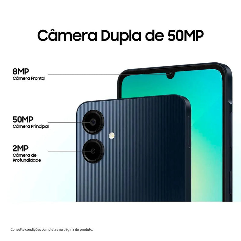 Smartphone Samsung Galaxy A06 Branco 4G 128GB 4GB RAM Tela 6,7" Processador Octa-Core, Câmera Traseira de 50MP e Selfie de 8MP