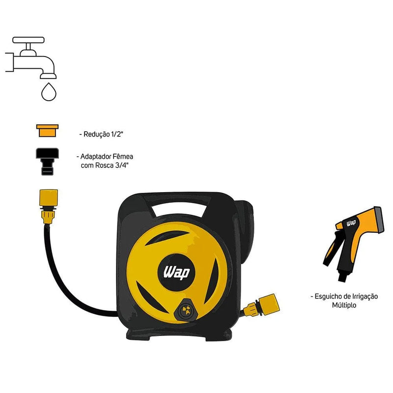 Mangueira para Jardim Wap GMEEM01 com Enrolador e Esguicho Múltiplo