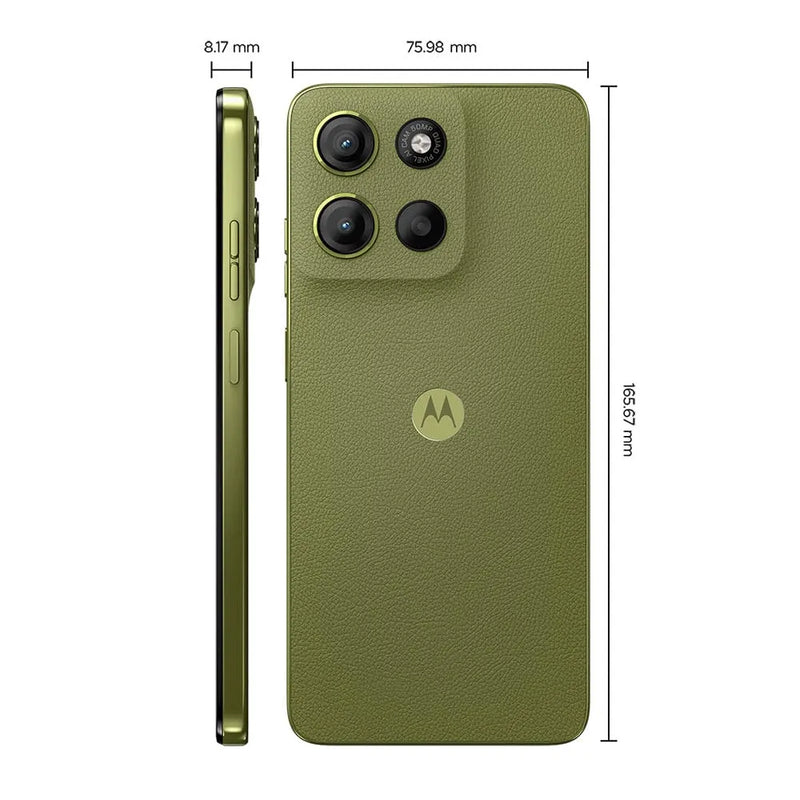 Smartphone Motorola Moto G15 Verde Vegan Leather com 256GB, 12GB RAM Boost, Tela 6.7”, Câmera principal 50 MP e Processador Octa-Core