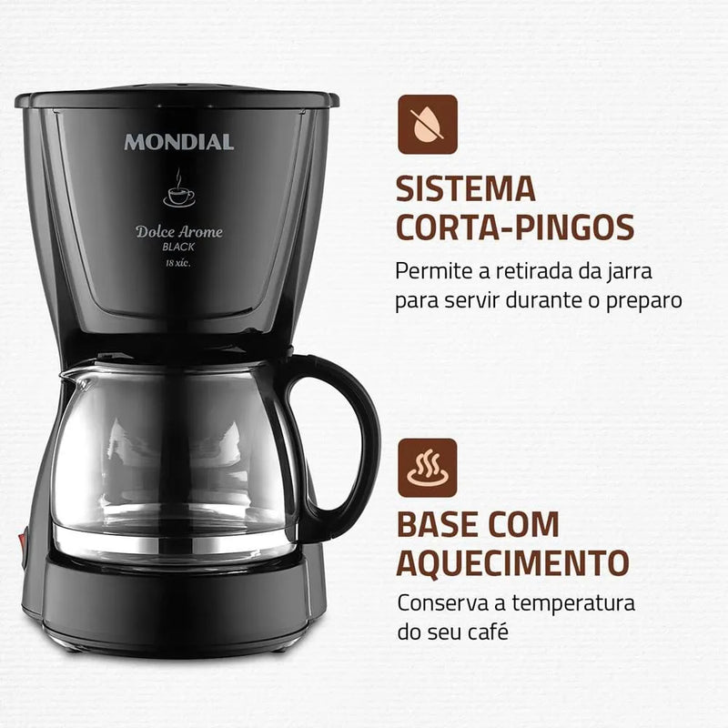 Cafeteira Elétrica Mondial Dolce Arome C-30 18 Xícaras – Preta 110V