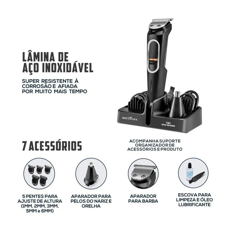 Aparador de Pelos Britânia BAP21P Multigroom 7 em 1 Sem Fio Preto - Bivolt