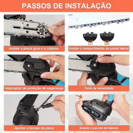 48V Motosserra Eletrica Potente 2 Baterias Recarregavel Sem Fio Madeira Galho Bambu Arvore Folha Carpintaria