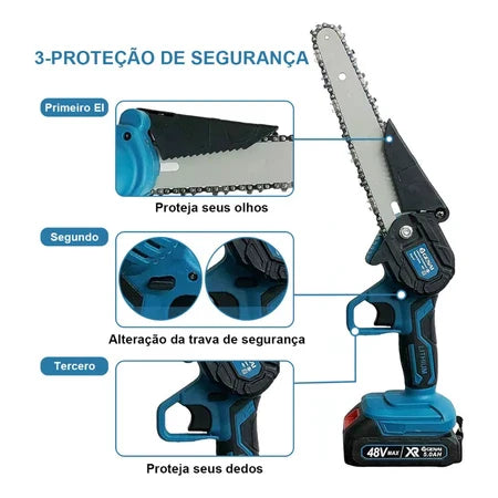 48V Motosserra Eletrica Potente 2 Baterias Recarregavel Sem Fio Madeira Galho Bambu Arvore Folha Carpintaria