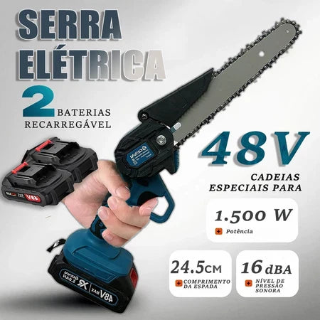 48V Motosserra Eletrica Potente 2 Baterias Recarregavel Sem Fio Madeira Galho Bambu Arvore Folha Carpintaria