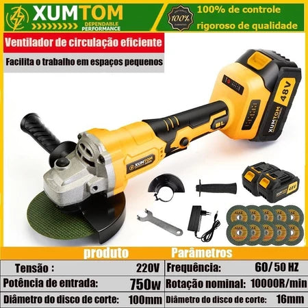 Esmerilhadeira 2 Bateria 48v Lixadeira Angular 4 polegadas Brushless 750W 2bateria De Lítio 10 lâminas de serra lixadeira bateria
